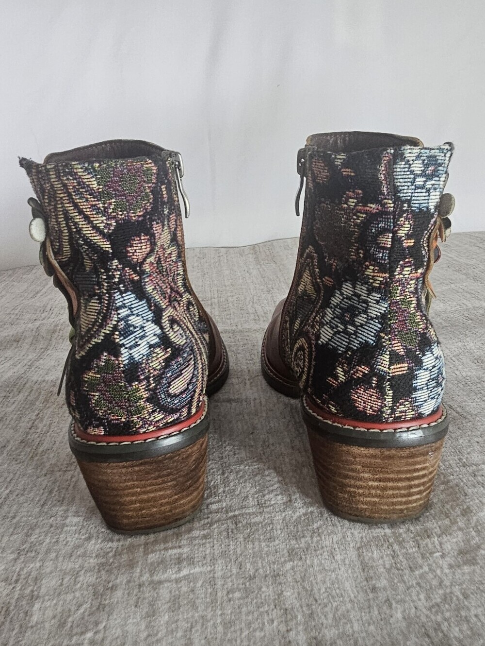 Brown Leather Ankle Boots with Floral Accent - Picture 6 of 8